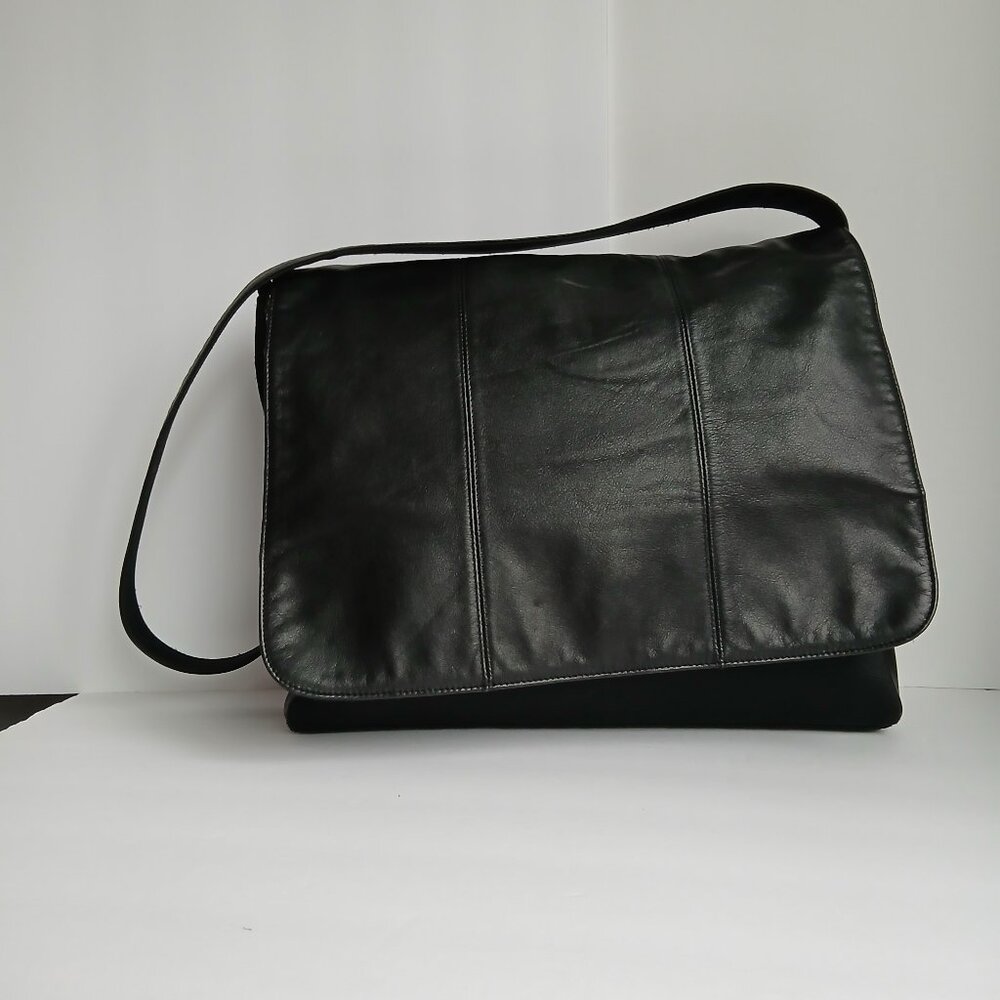 Vintage Y2K Silver Blue USA Nylon & Leather E/W Shoulder Bag NWOT Sleek~Stylish